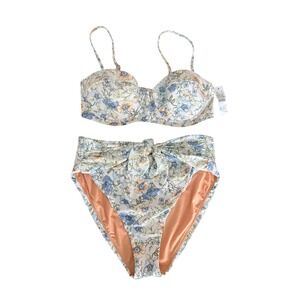 J.Crew Re-Imagined Floral Underwire Bikini Set High Waisted Tie Front 36D XL
